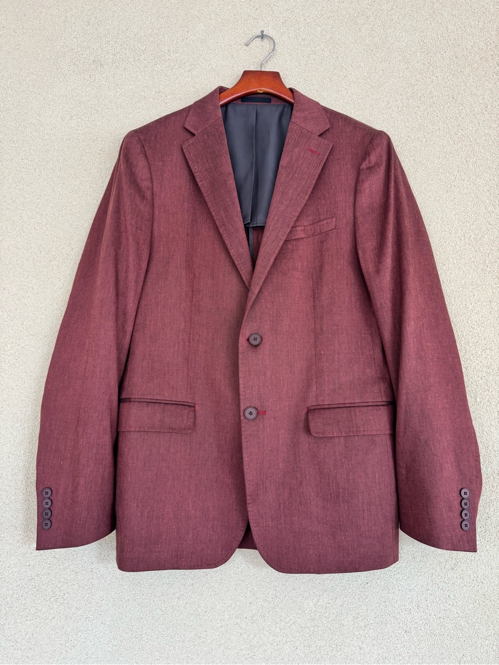 Calvin Klein Slim Fit Linen Blend Suit Jacket Blazer Rust Burgundy Sz 40L